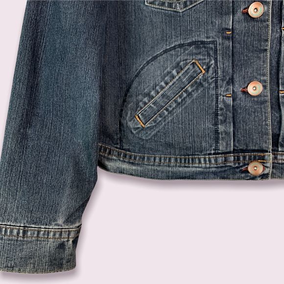 Floral Denim Jacket Hand Painted Jean Artisan Chic Country Girl Wearable Art - Picture 5 of 12